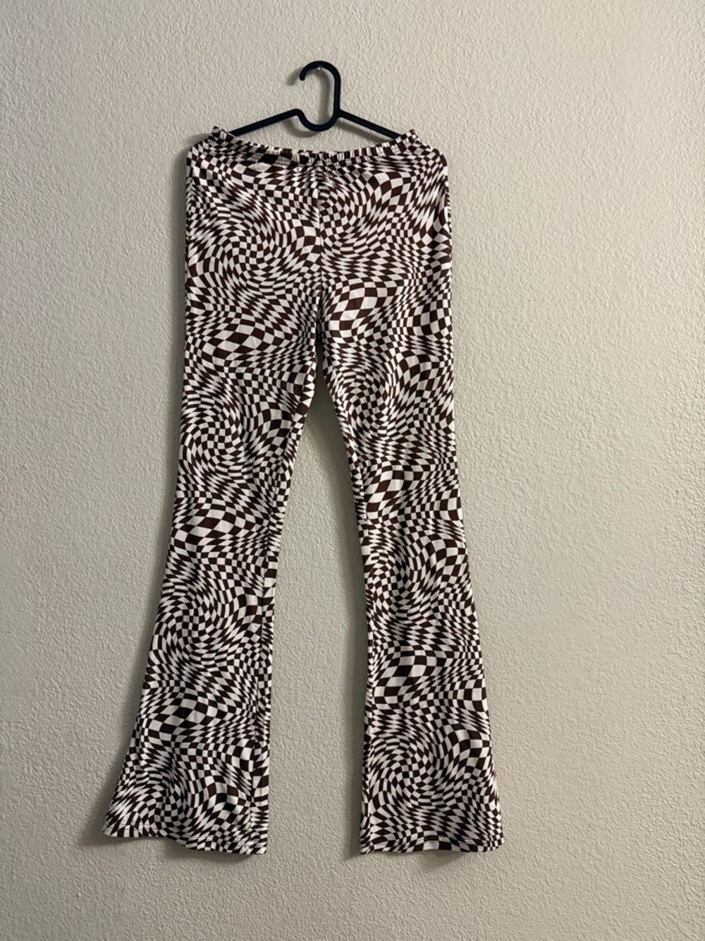 High-Rise Brown & Cream Optical-Print Flare Pants - Picture 3 of 4